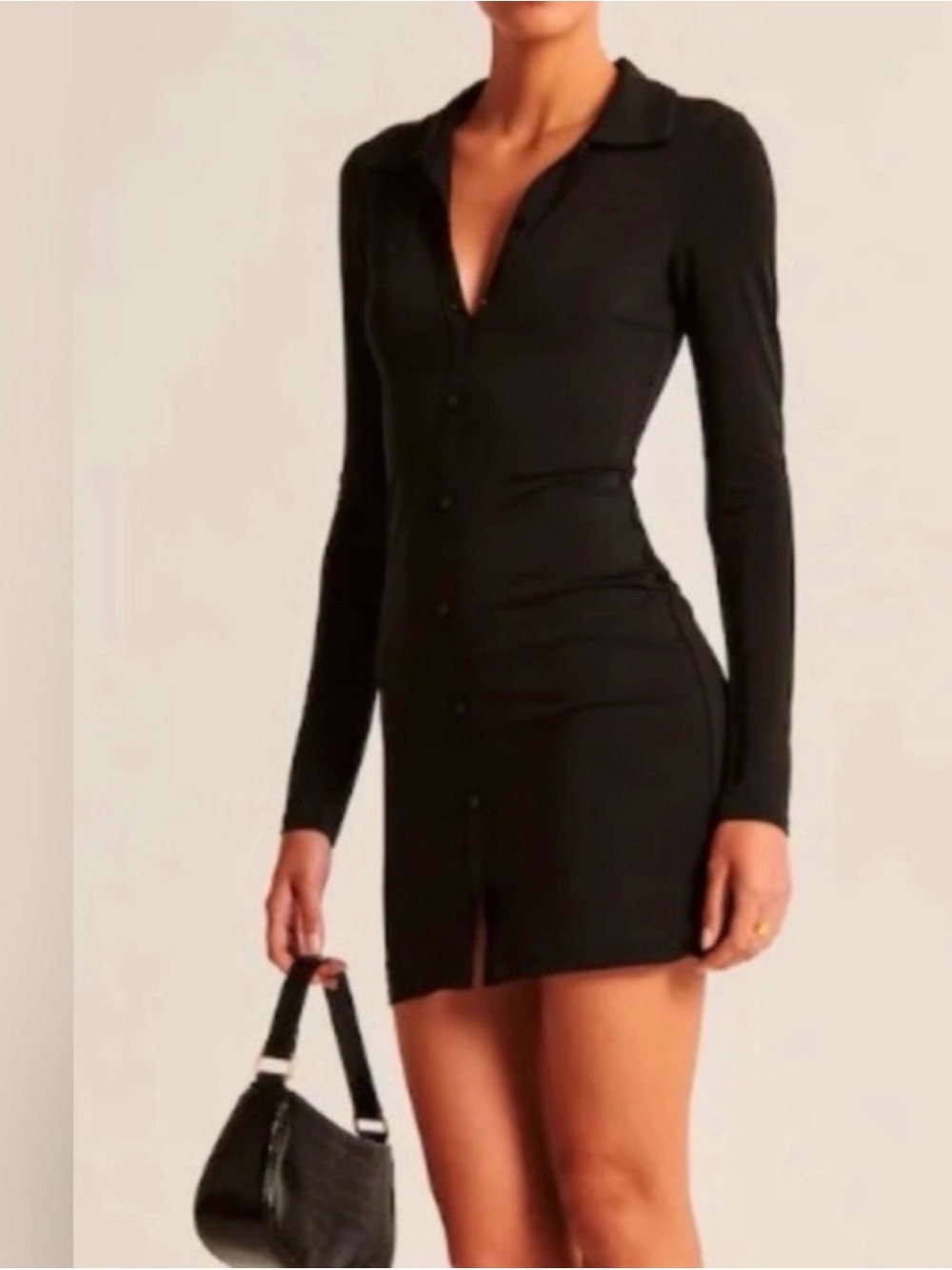 Abercrombie & Fitch Black Long-Sleeve Button Mini Dress